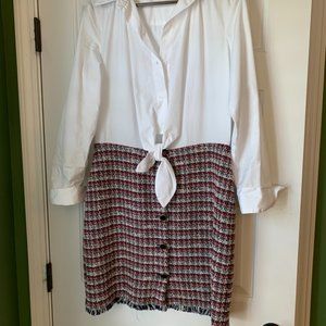 Bailey long sleeved white top with red/blue plaid